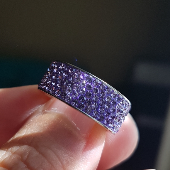 Swarovski Elements Stainless Steel Amethyst Purple Pave Contemporary Band NEW - Picture 4 of 6
